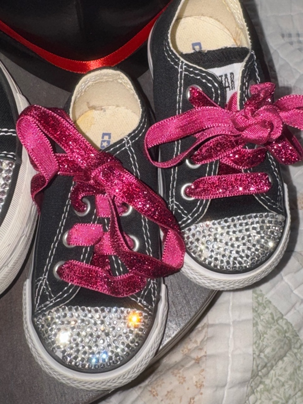 Custom Bling Converse Mommy & Me Set | Rhinestone Toe | Black Low Tops - Picture 4 of 11